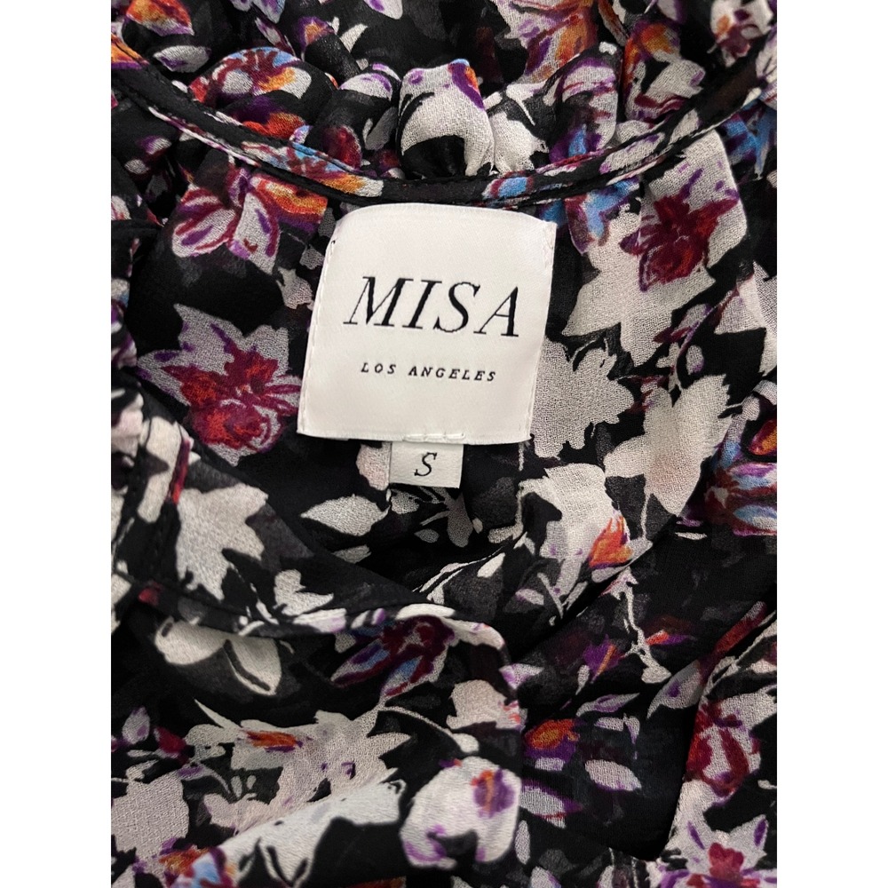MISA Los Angeles Fleur Black Floral Ruffle Tiered Mini Dress Small - Picture 3 of 8